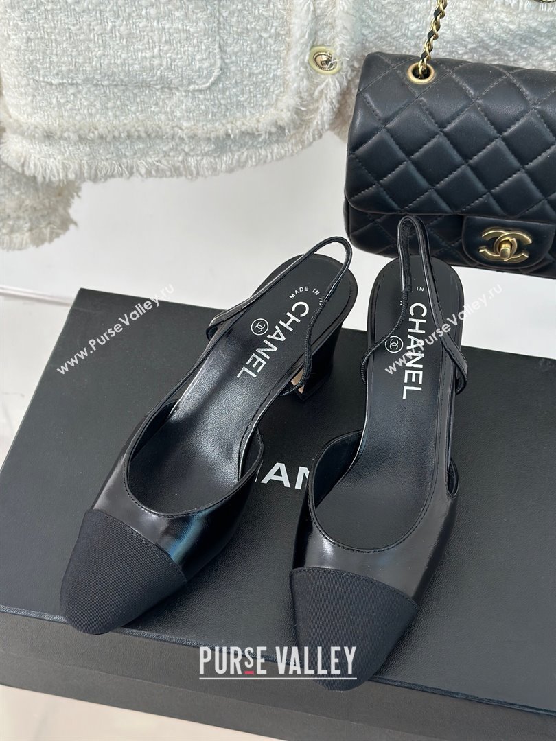 Chanel Calfskin Leather Slingbacks Pumps 6.5cm Heel G31318 Black 2024 (KL-2411002)