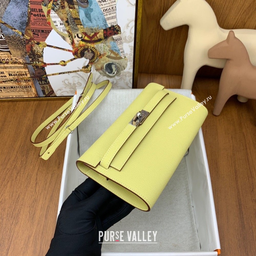 Hermes Kelly To Go Wallet Bag in Original Epsom Leather Chick Yellow/Silver 2024(Full Handmade) ( XYA-24100809)