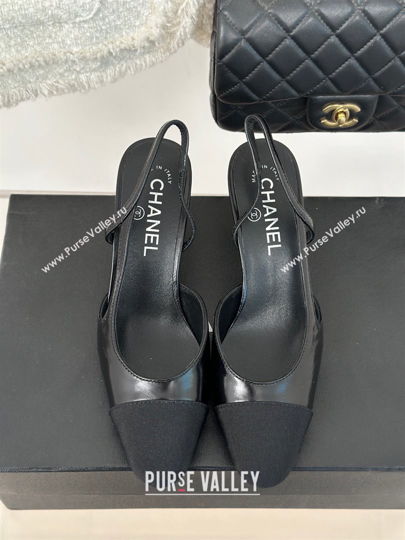 Chanel Calfskin Leather Slingbacks Pumps 6.5cm Heel G31318 Black 2024 (KL-2411002)