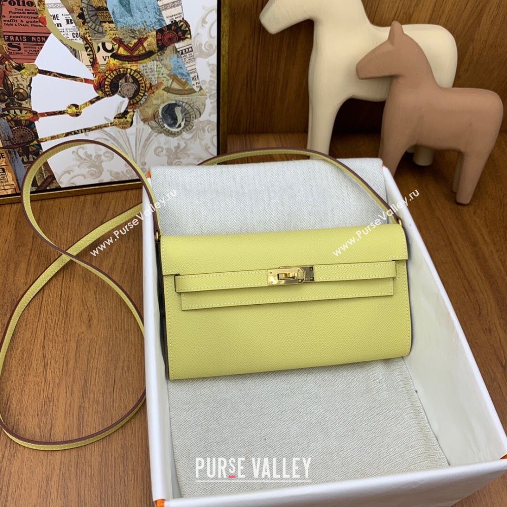 Hermes Kelly To Go Wallet Bag in Original Epsom Leather Chick Yellow/Gold 2024(Full Handmade) (XYA-24100810)