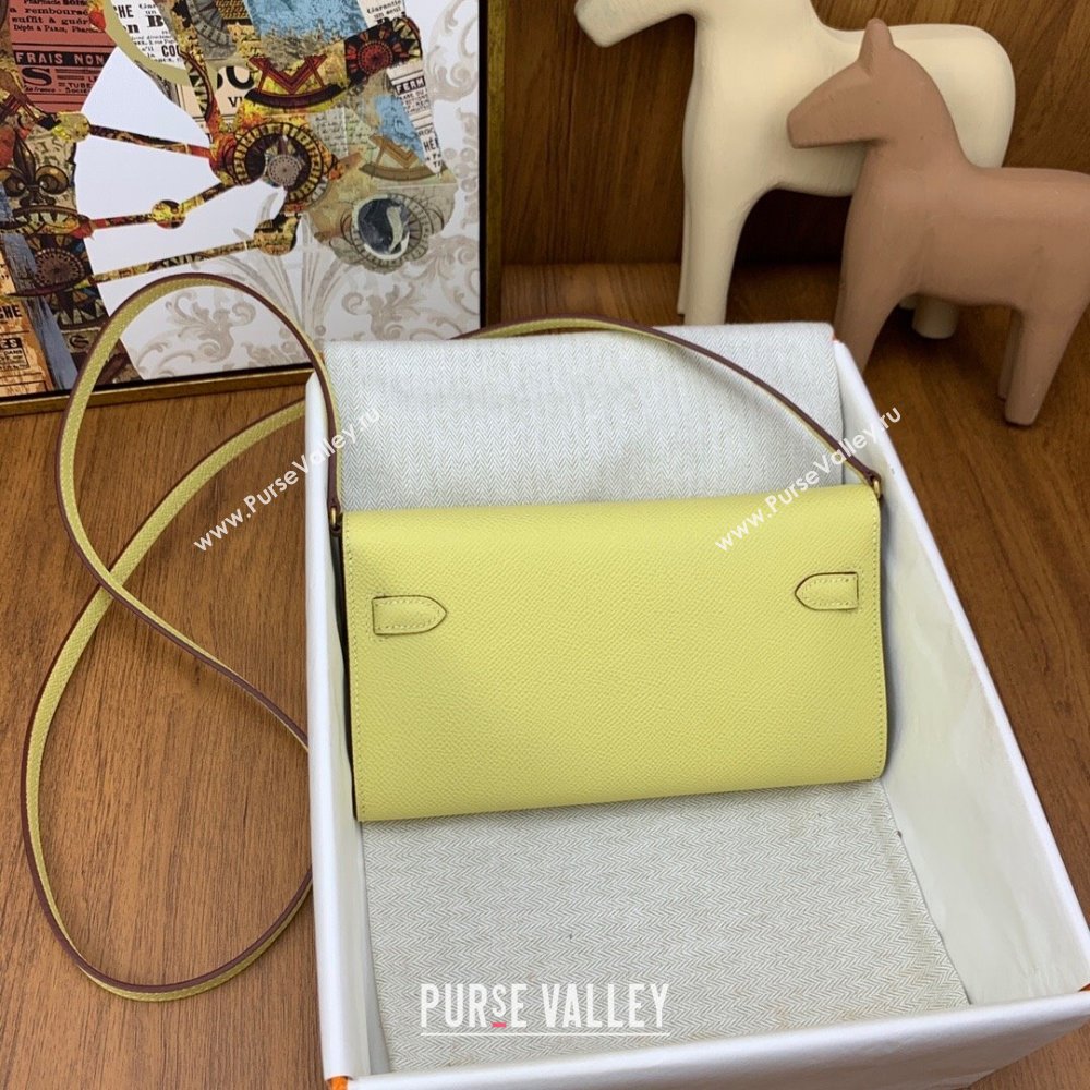 Hermes Kelly To Go Wallet Bag in Original Epsom Leather Chick Yellow/Gold 2024(Full Handmade) (XYA-24100810)