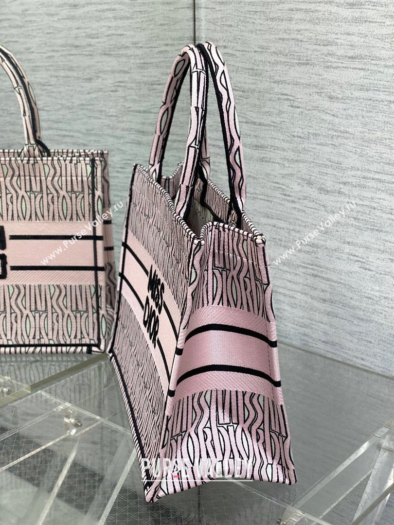 Dior Medium Book Tote Bag in Pale Pink and Black Miss Dior Allover Embroidery 2024 (XXG-24081325)