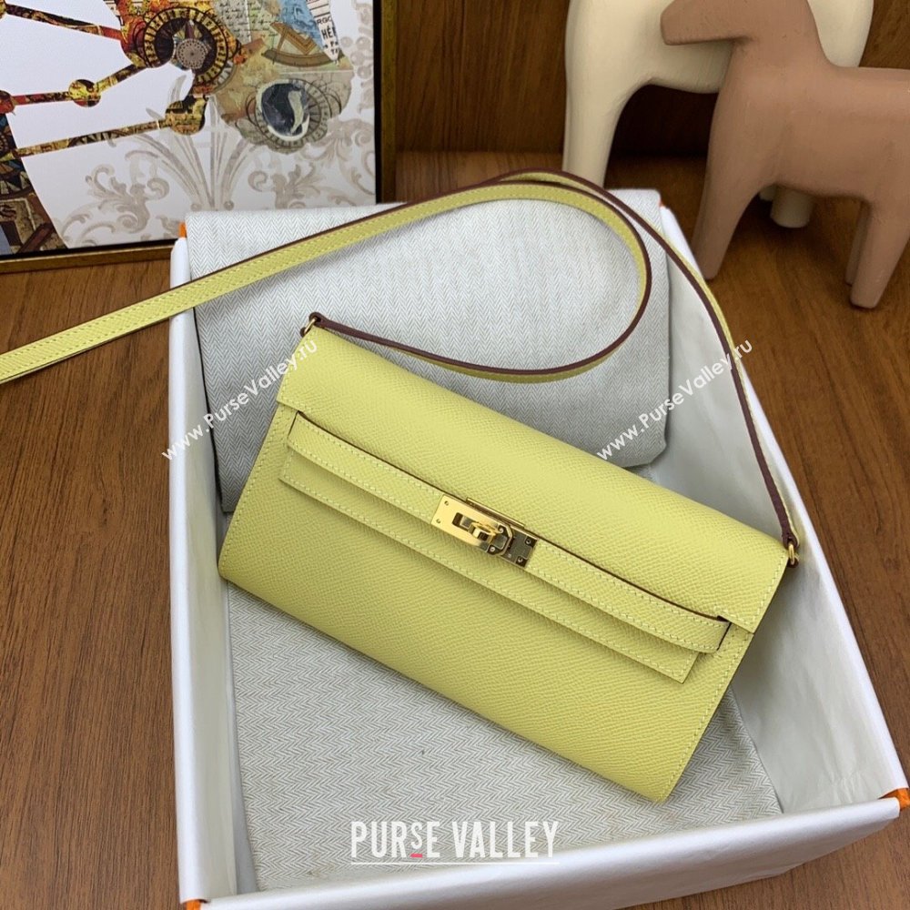 Hermes Kelly To Go Wallet Bag in Original Epsom Leather Chick Yellow/Gold 2024(Full Handmade) (XYA-24100810)