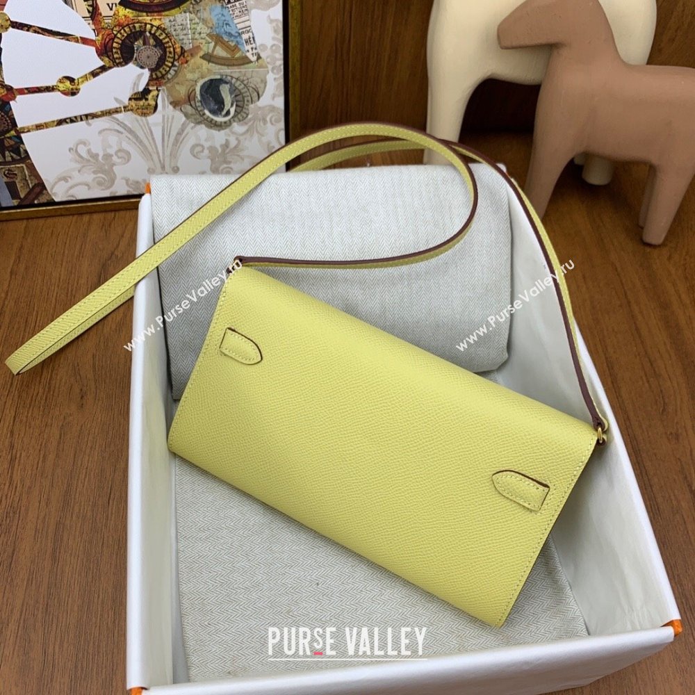 Hermes Kelly To Go Wallet Bag in Original Epsom Leather Chick Yellow/Gold 2024(Full Handmade) (XYA-24100810)