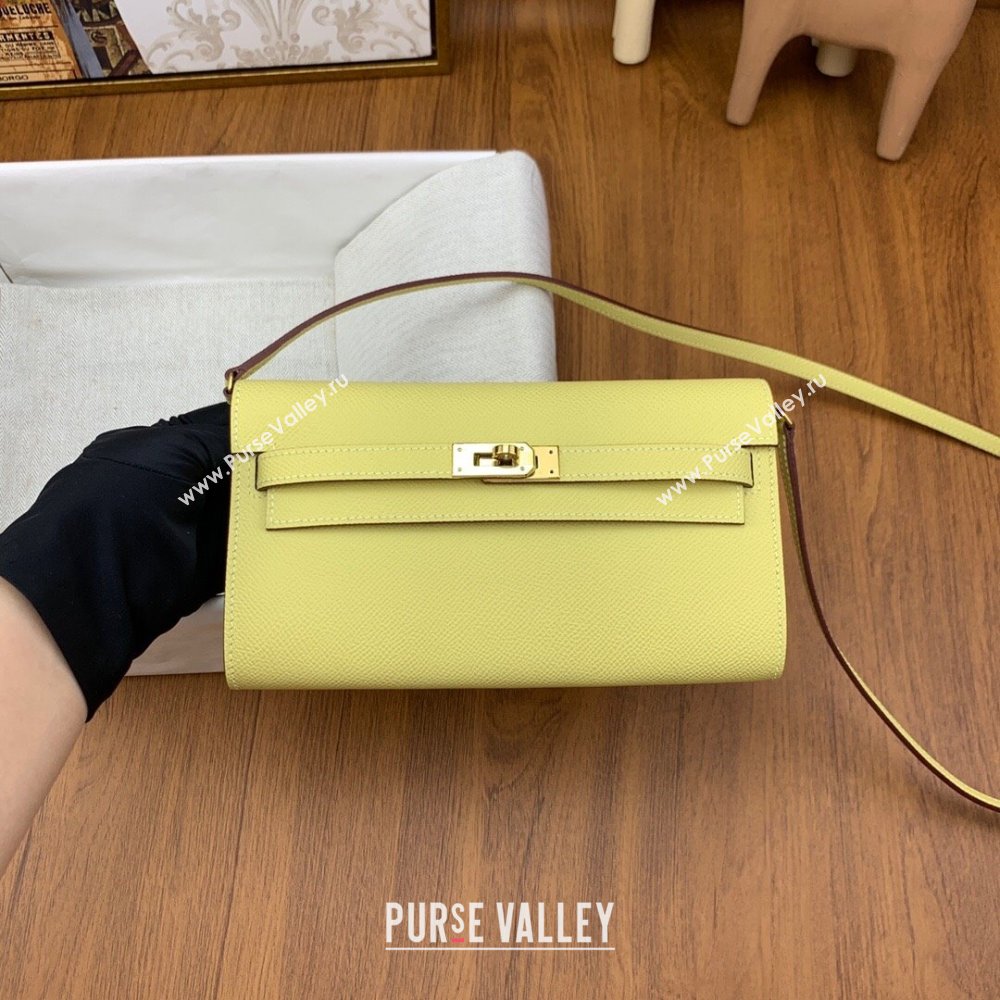 Hermes Kelly To Go Wallet Bag in Original Epsom Leather Chick Yellow/Gold 2024(Full Handmade) (XYA-24100810)