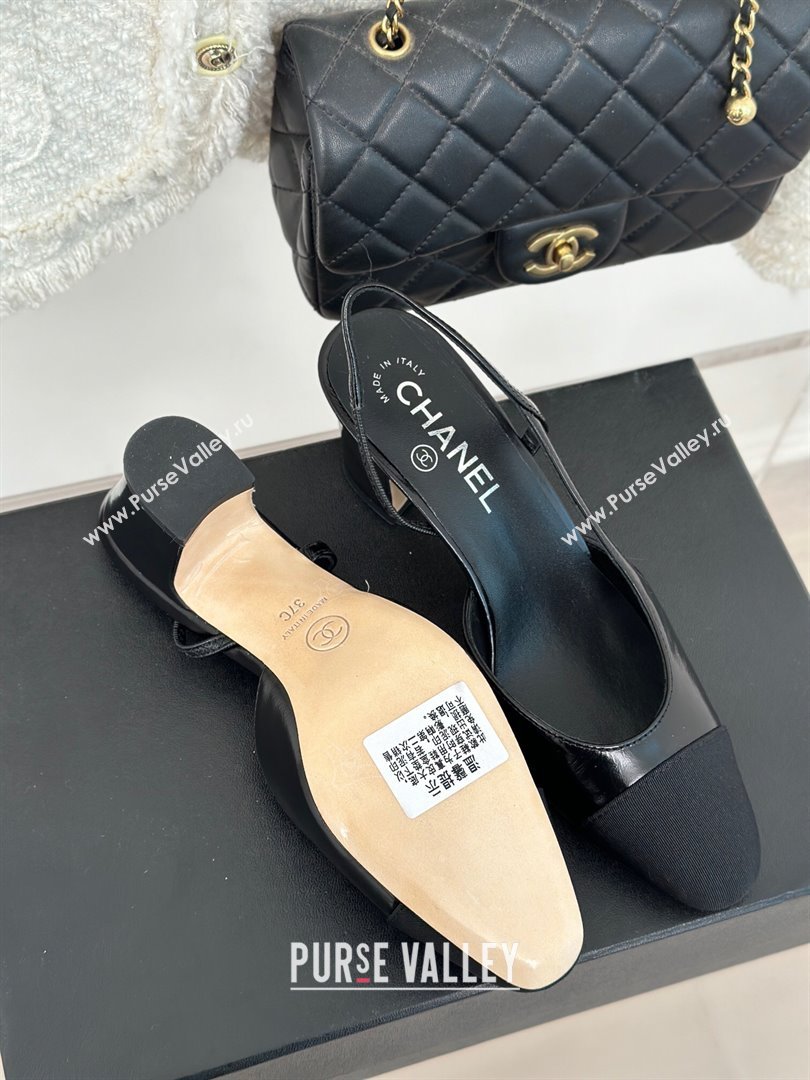 Chanel Calfskin Leather Slingbacks Pumps 6.5cm Heel G31318 Black 2024 (KL-2411002)