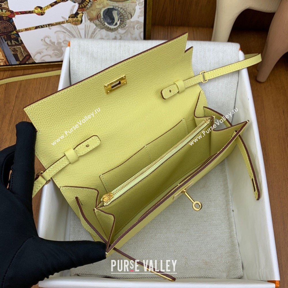 Hermes Kelly To Go Wallet Bag in Original Epsom Leather Chick Yellow/Gold 2024(Full Handmade) (XYA-24100810)