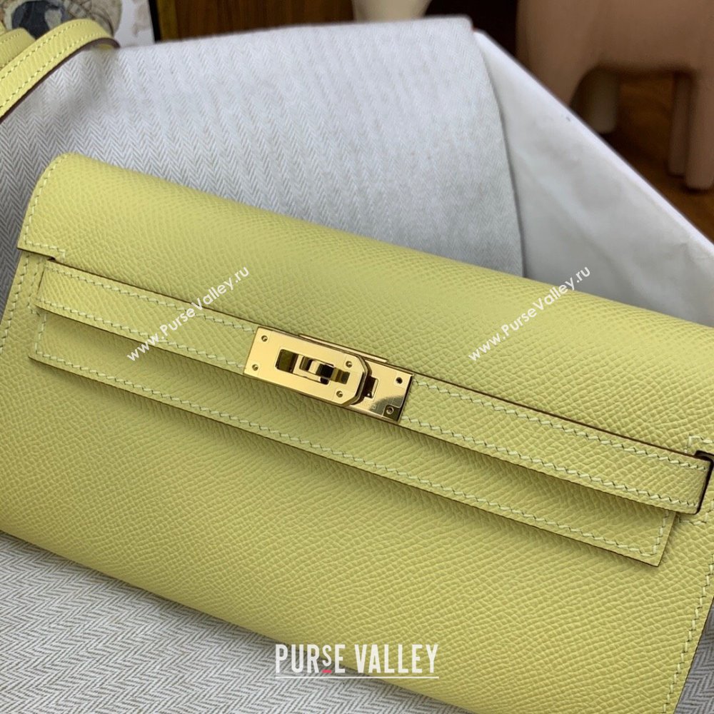 Hermes Kelly To Go Wallet Bag in Original Epsom Leather Chick Yellow/Gold 2024(Full Handmade) (XYA-24100810)