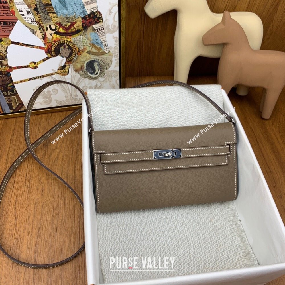 Hermes Kelly To Go Wallet Bag in Original Epsom Leather Etoupe/Silver 2024(Full Handmade) (XYA-24100811)