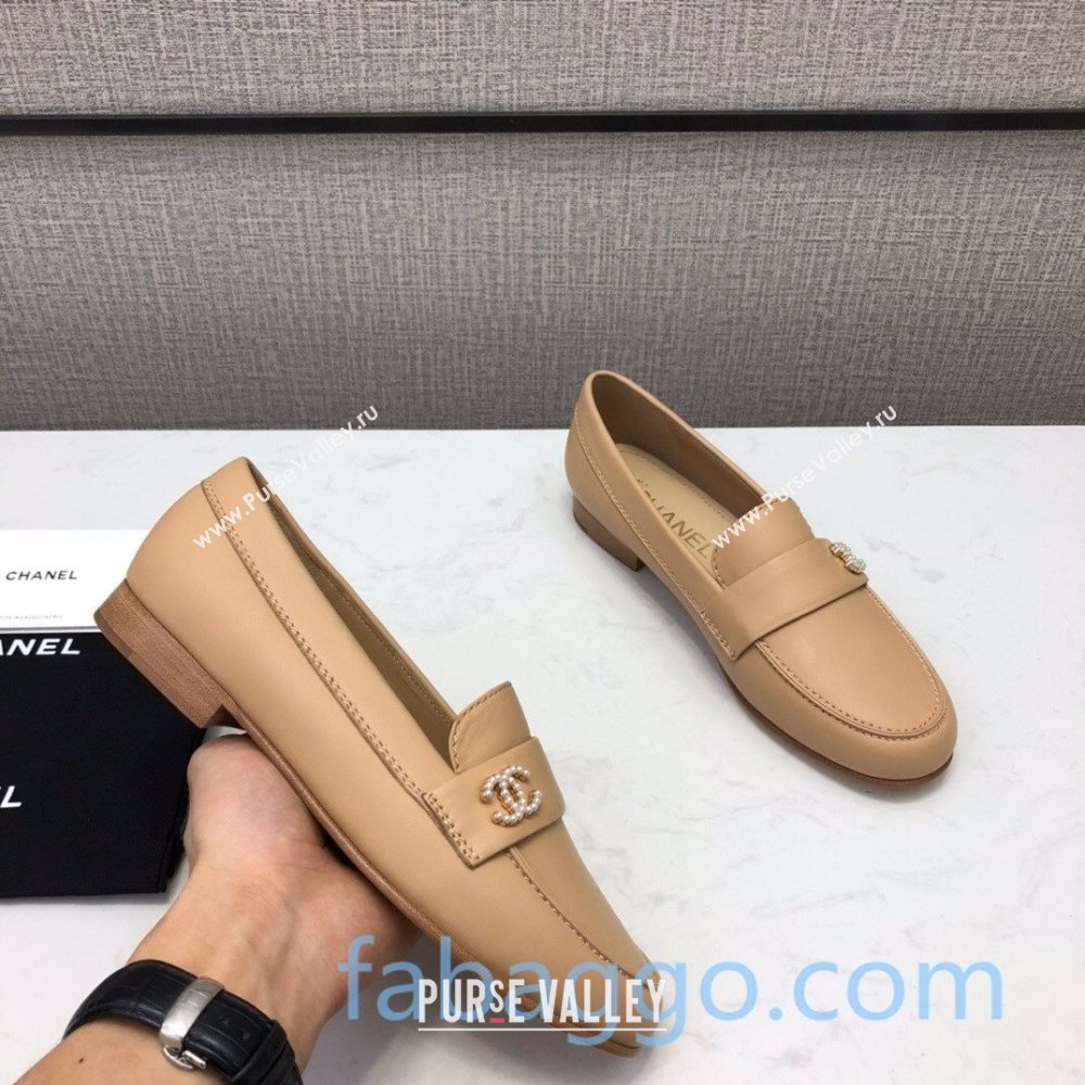 Chanel Lambskin Pearl CC Flat Loafers Beige Leather 2020 (DLY-20082838)