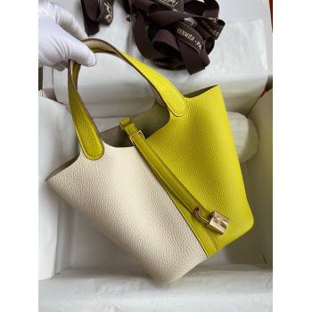 Hermes Picotin Lock Bag 18cm/22cm in Taurillon Clemence Leather Cream White/Lemon/Gold 2024 (Pure Handmade) (XYA-24042909)