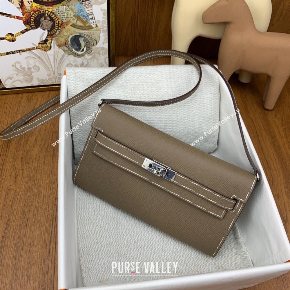 Hermes Kelly To Go Wallet Bag in Original Epsom Leather Etoupe/Silver 2024(Full Handmade) (XYA-24100811)