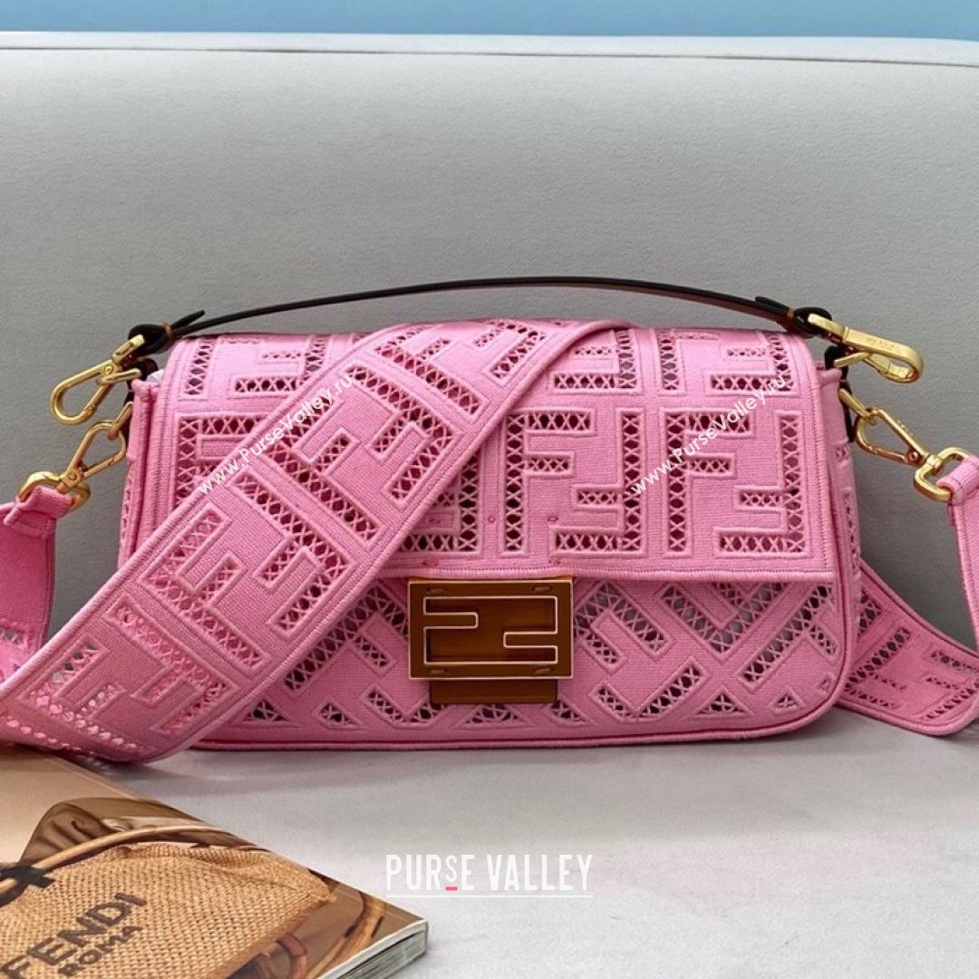 Fendi Baguette Medium Bag with FF embroidery Pink 2021 8372L (CL-21080216)