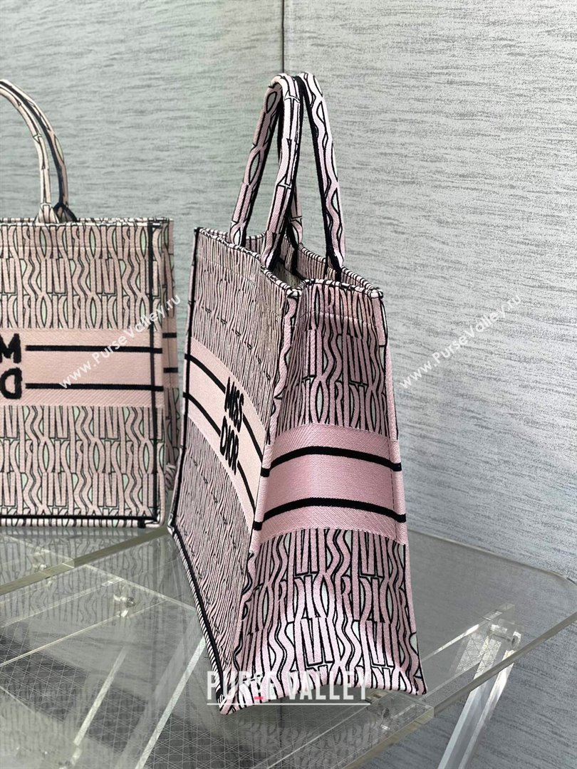 Dior Large Book Tote Bag in Pale Pink and Black Miss Dior Allover Embroidery 2024 (XXG-24081326)