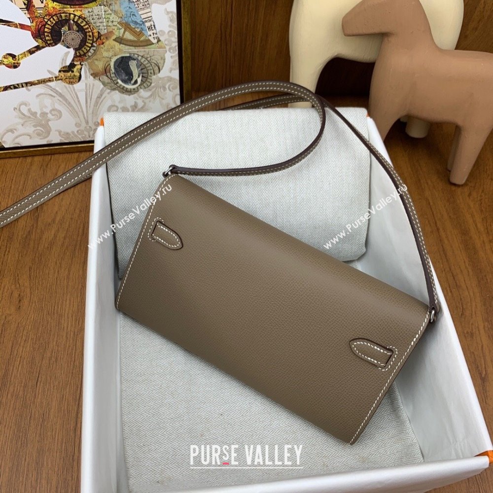 Hermes Kelly To Go Wallet Bag in Original Epsom Leather Etoupe/Silver 2024(Full Handmade) (XYA-24100811)