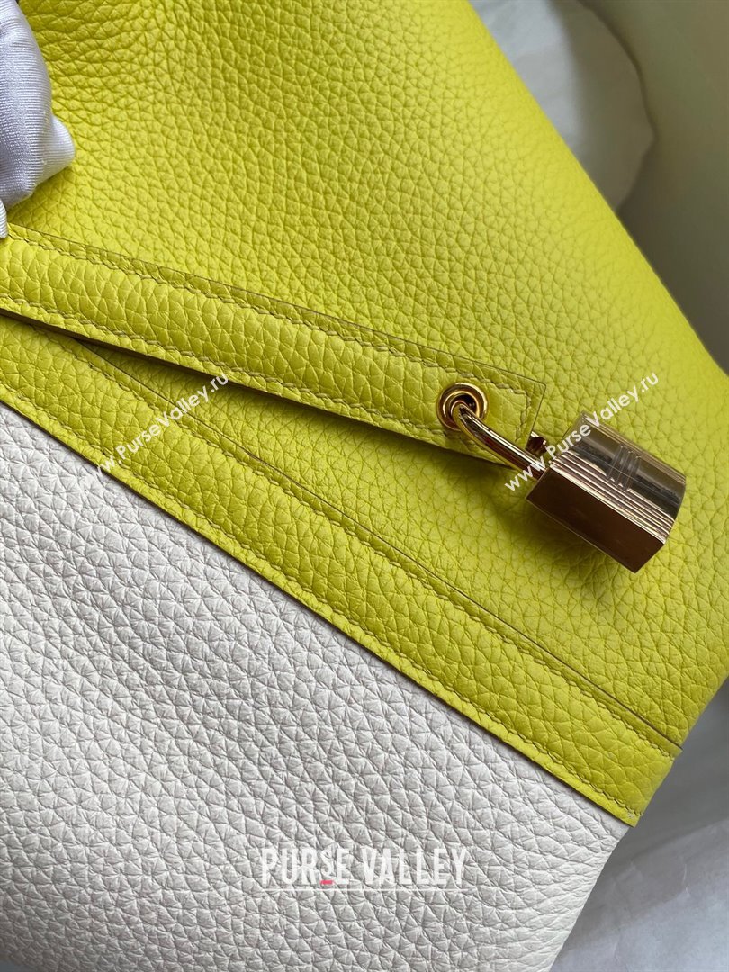 Hermes Picotin Lock Bag 18cm/22cm in Taurillon Clemence Leather Cream White/Lemon/Gold 2024 (Pure Handmade) (XYA-24042909)