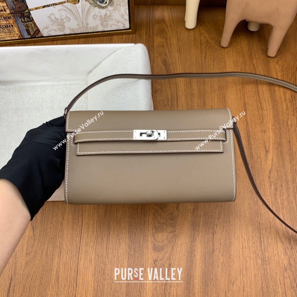 Hermes Kelly To Go Wallet Bag in Original Epsom Leather Etoupe/Silver 2024(Full Handmade) (XYA-24100811)