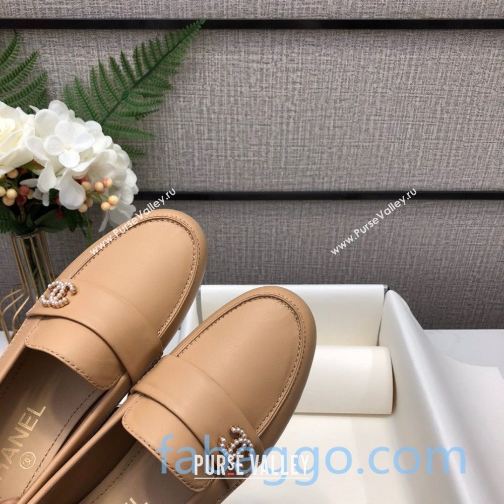 Chanel Lambskin Pearl CC Flat Loafers Beige Leather 2020 (DLY-20082838)