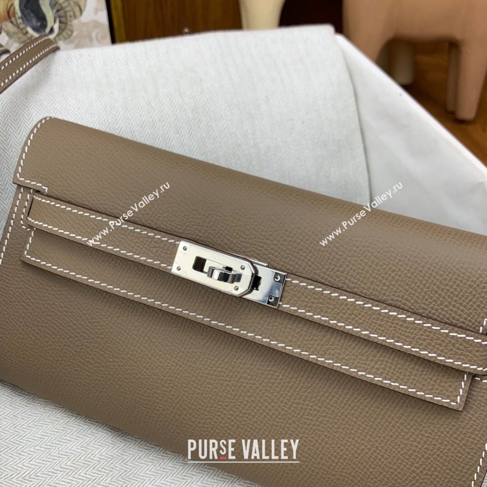 Hermes Kelly To Go Wallet Bag in Original Epsom Leather Etoupe/Silver 2024(Full Handmade) (XYA-24100811)