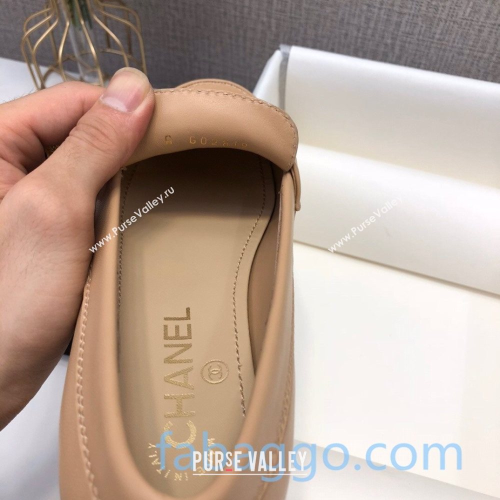 Chanel Lambskin Pearl CC Flat Loafers Beige Leather 2020 (DLY-20082838)