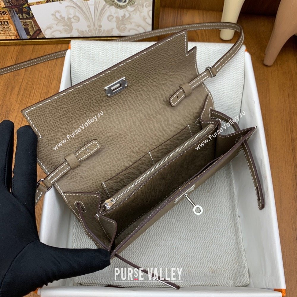 Hermes Kelly To Go Wallet Bag in Original Epsom Leather Etoupe/Silver 2024(Full Handmade) (XYA-24100811)