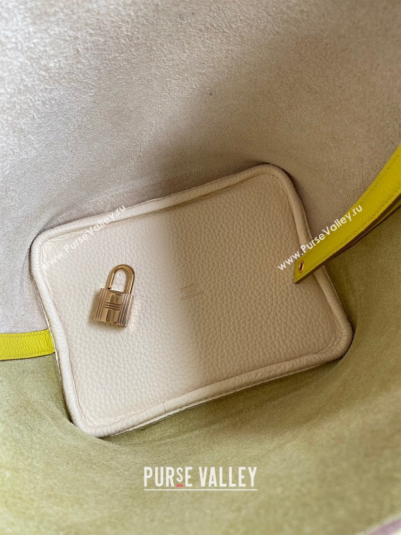 Hermes Picotin Lock Bag 18cm/22cm in Taurillon Clemence Leather Cream White/Lemon/Gold 2024 (Pure Handmade) (XYA-24042909)