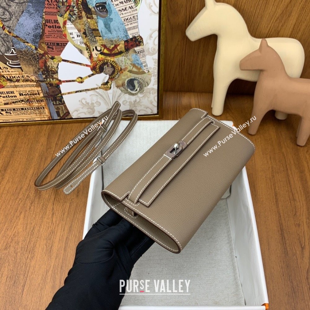 Hermes Kelly To Go Wallet Bag in Original Epsom Leather Etoupe/Silver 2024(Full Handmade) (XYA-24100811)