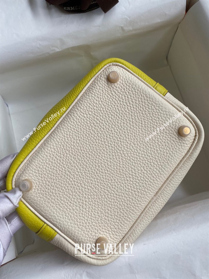 Hermes Picotin Lock Bag 18cm/22cm in Taurillon Clemence Leather Cream White/Lemon/Gold 2024 (Pure Handmade) (XYA-24042909)