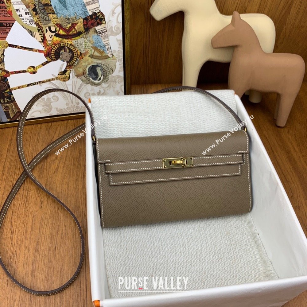 Hermes Kelly To Go Wallet Bag in Original Epsom Leather Etoupe/Gold 2024(Full Handmade) (XYA-24100812)