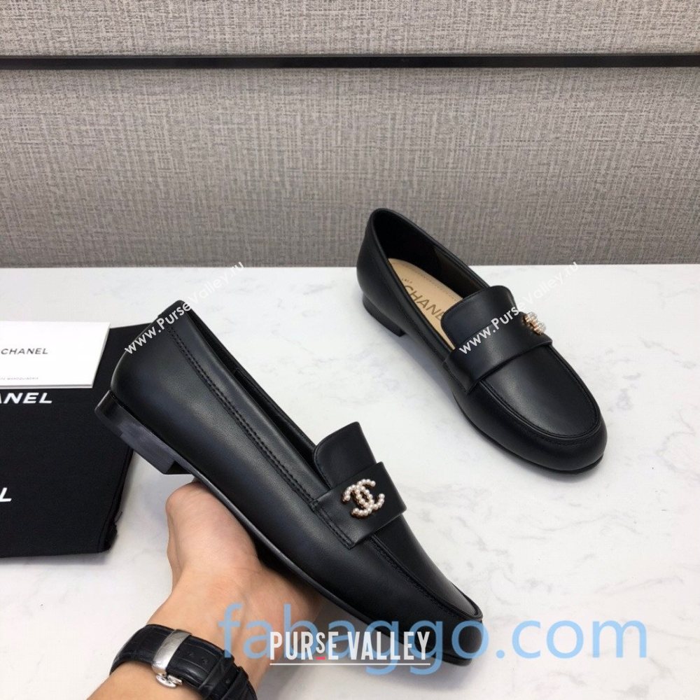 Chanel Lambskin Pearl CC Flat Loafers Black Leather 2020 (DLY-20082833)