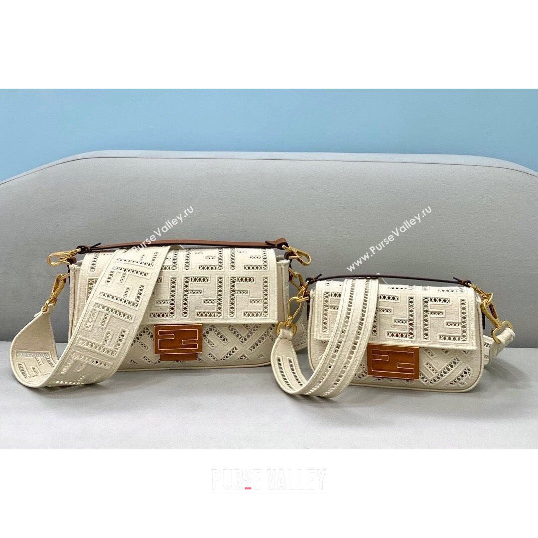 Fendi Baguette Medium Bag with FF embroidery White 2021 8372L (CL-21080215)