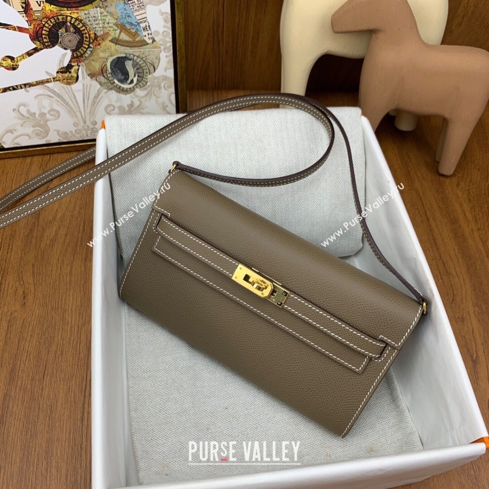 Hermes Kelly To Go Wallet Bag in Original Epsom Leather Etoupe/Gold 2024(Full Handmade) (XYA-24100812)