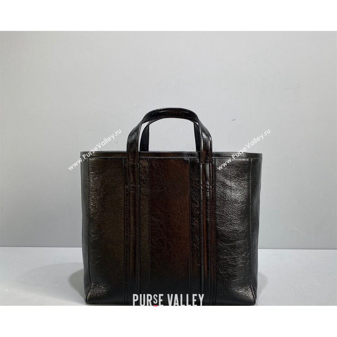 Balenciaga Barbes Medium East-West Shopper Bag in Striped Lambskin Black Leather 2021 (ningm-21091513)