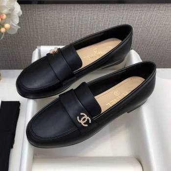 Chanel Lambskin Pearl CC Flat Loafers Black Leather 2020 (DLY-20082833)