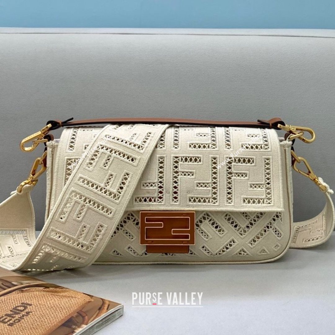 Fendi Baguette Medium Bag with FF embroidery White 2021 8372L (CL-21080215)