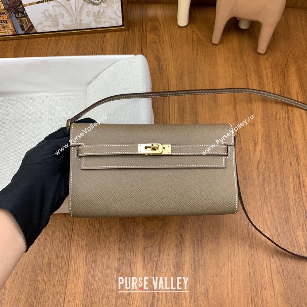 Hermes Kelly To Go Wallet Bag in Original Epsom Leather Etoupe/Gold 2024(Full Handmade) (XYA-24100812)