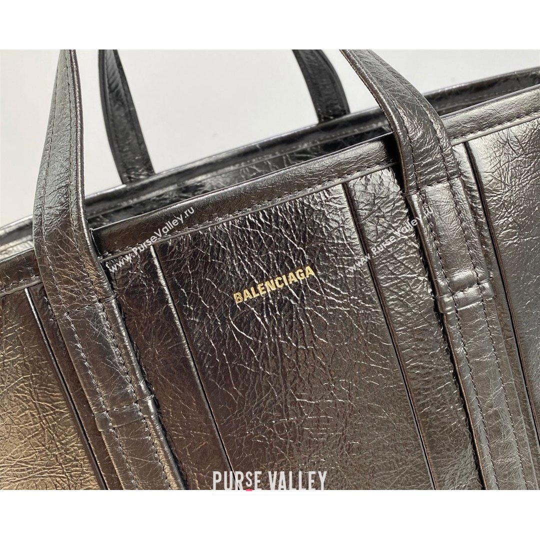 Balenciaga Barbes Medium East-West Shopper Bag in Striped Lambskin Black Leather 2021 (ningm-21091513)