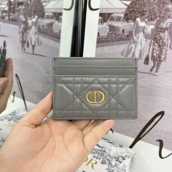 Dior Caro Five-Slot Card Holder Wallet in Grey Calfskin 2024 (DMZ-2411106)