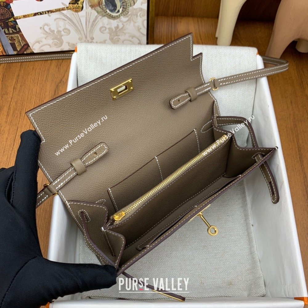 Hermes Kelly To Go Wallet Bag in Original Epsom Leather Etoupe/Gold 2024(Full Handmade) (XYA-24100812)