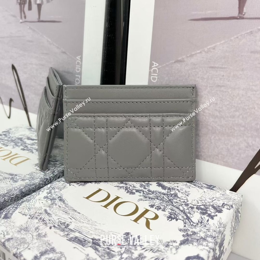 Dior Caro Five-Slot Card Holder Wallet in Grey Calfskin 2024 (DMZ-2411106)