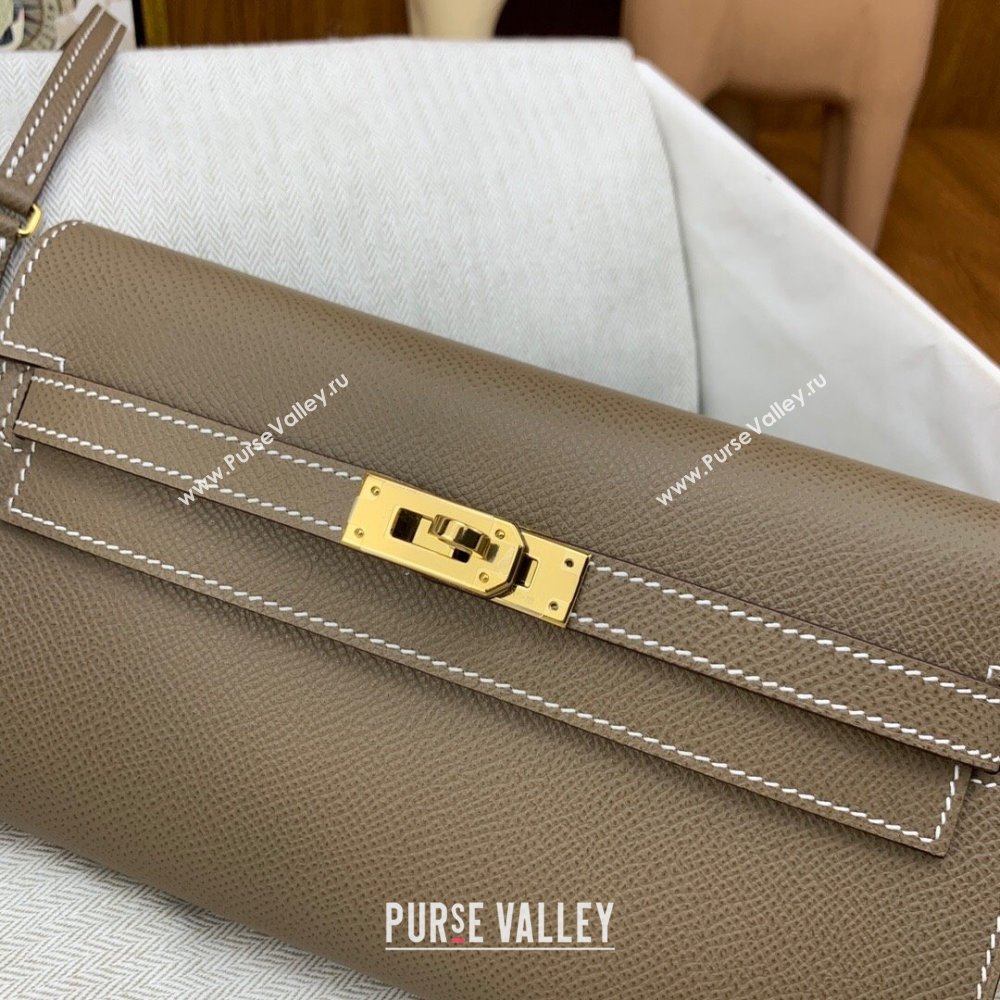 Hermes Kelly To Go Wallet Bag in Original Epsom Leather Etoupe/Gold 2024(Full Handmade) (XYA-24100812)