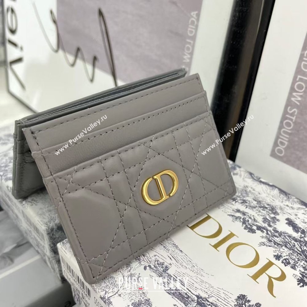 Dior Caro Five-Slot Card Holder Wallet in Grey Calfskin 2024 (DMZ-2411106)