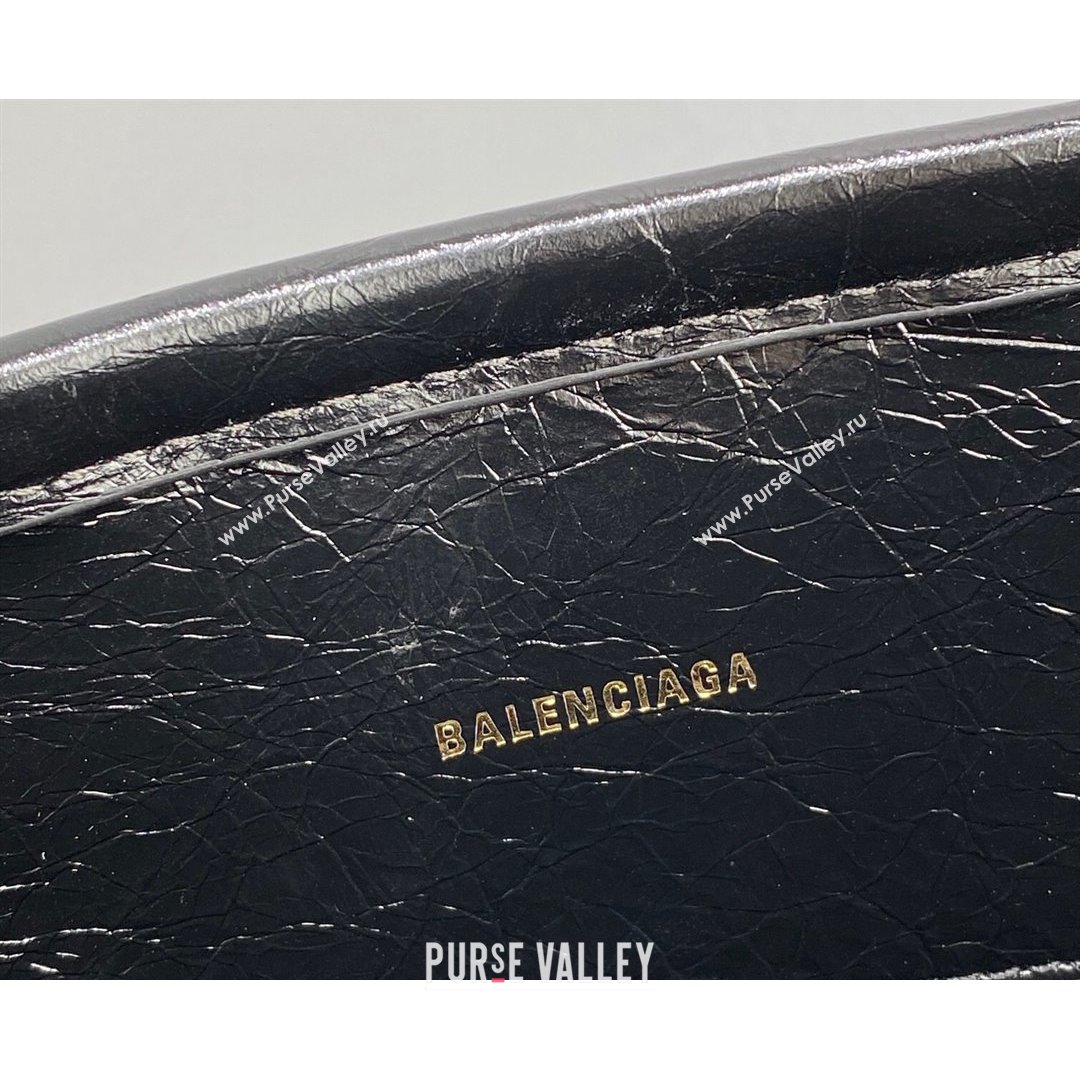 Balenciaga Barbes Medium East-West Shopper Bag in Striped Lambskin Black Leather 2021 (ningm-21091513)