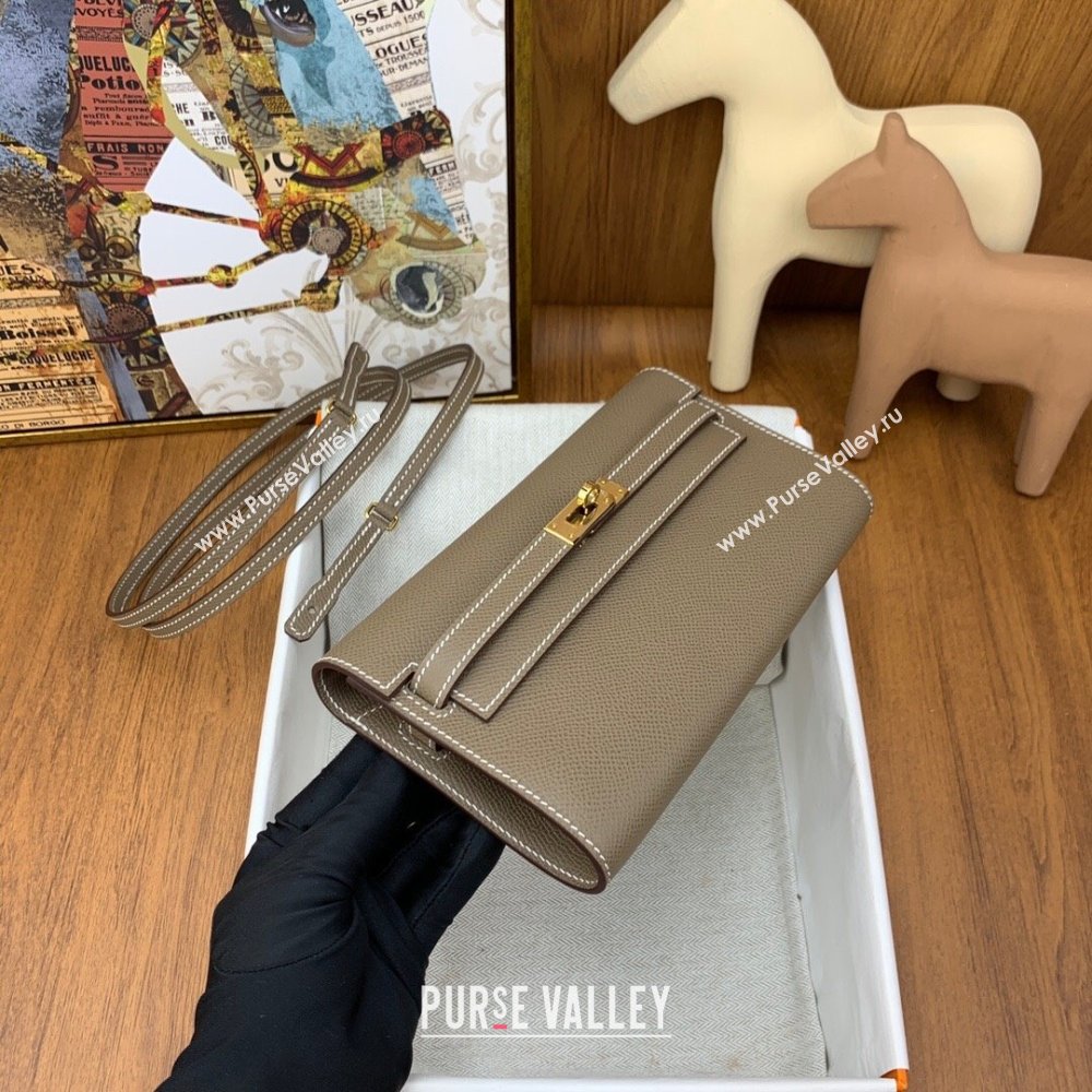 Hermes Kelly To Go Wallet Bag in Original Epsom Leather Etoupe/Gold 2024(Full Handmade) (XYA-24100812)