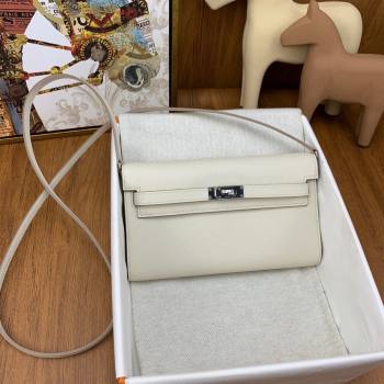 Hermes Kelly To Go Wallet Bag in Original Epsom Leather Milk Shake White/Silver 2024(Full Handmade) (XYA-24100813)