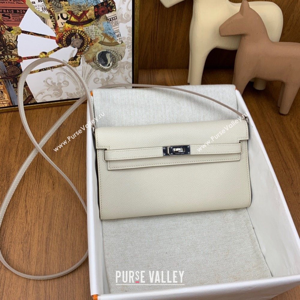 Hermes Kelly To Go Wallet Bag in Original Epsom Leather Milk Shake White/Silver 2024(Full Handmade) (XYA-24100813)