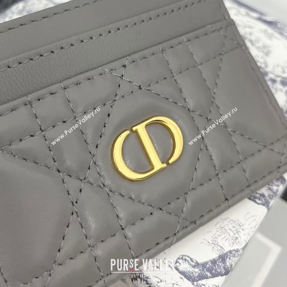 Dior Caro Five-Slot Card Holder Wallet in Grey Calfskin 2024 (DMZ-2411106)