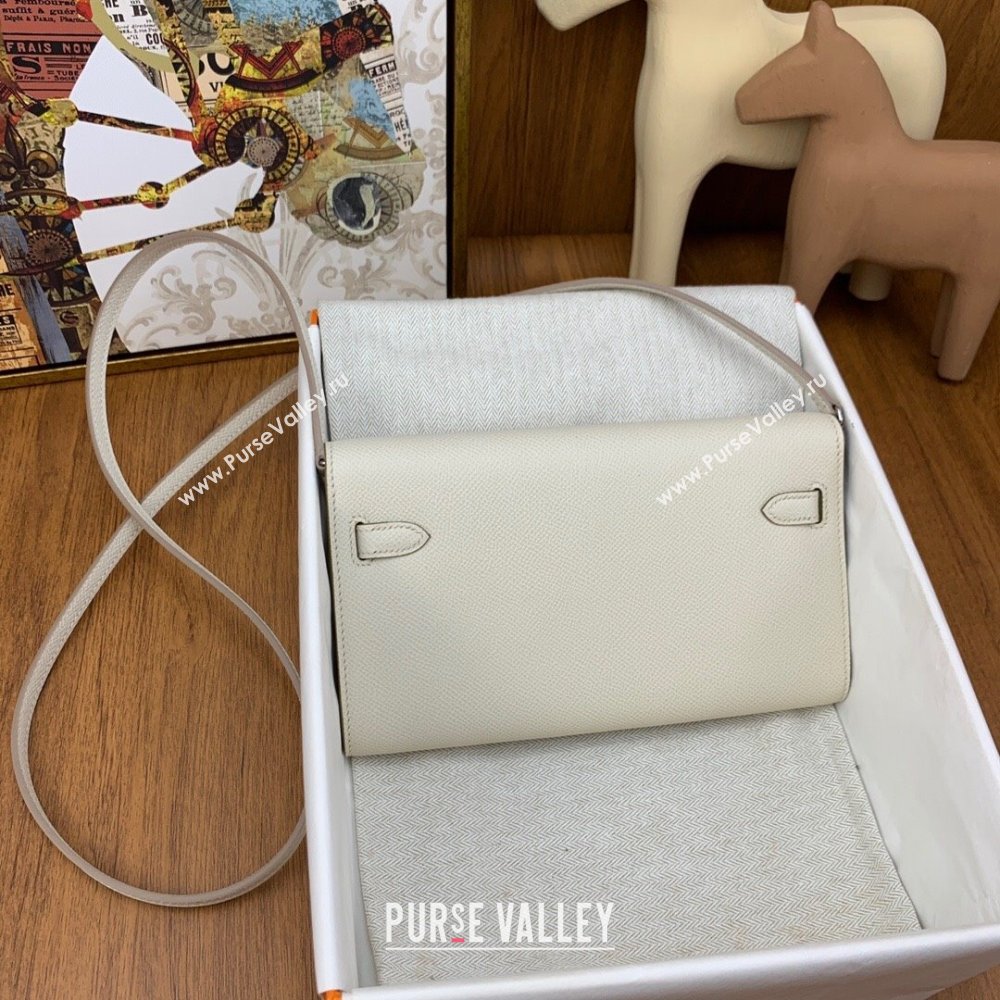 Hermes Kelly To Go Wallet Bag in Original Epsom Leather Milk Shake White/Silver 2024(Full Handmade) (XYA-24100813)