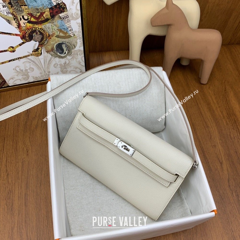 Hermes Kelly To Go Wallet Bag in Original Epsom Leather Milk Shake White/Silver 2024(Full Handmade) (XYA-24100813)