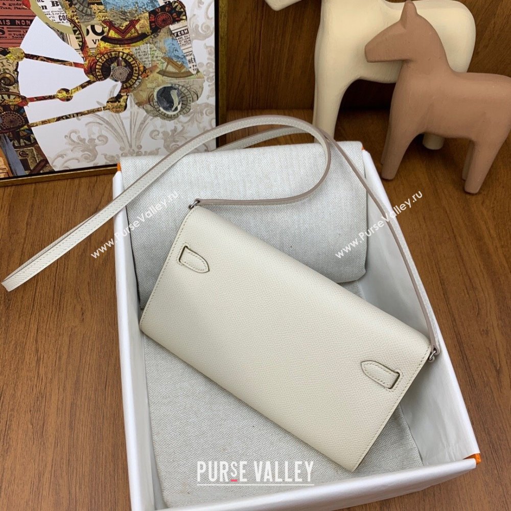 Hermes Kelly To Go Wallet Bag in Original Epsom Leather Milk Shake White/Silver 2024(Full Handmade) (XYA-24100813)